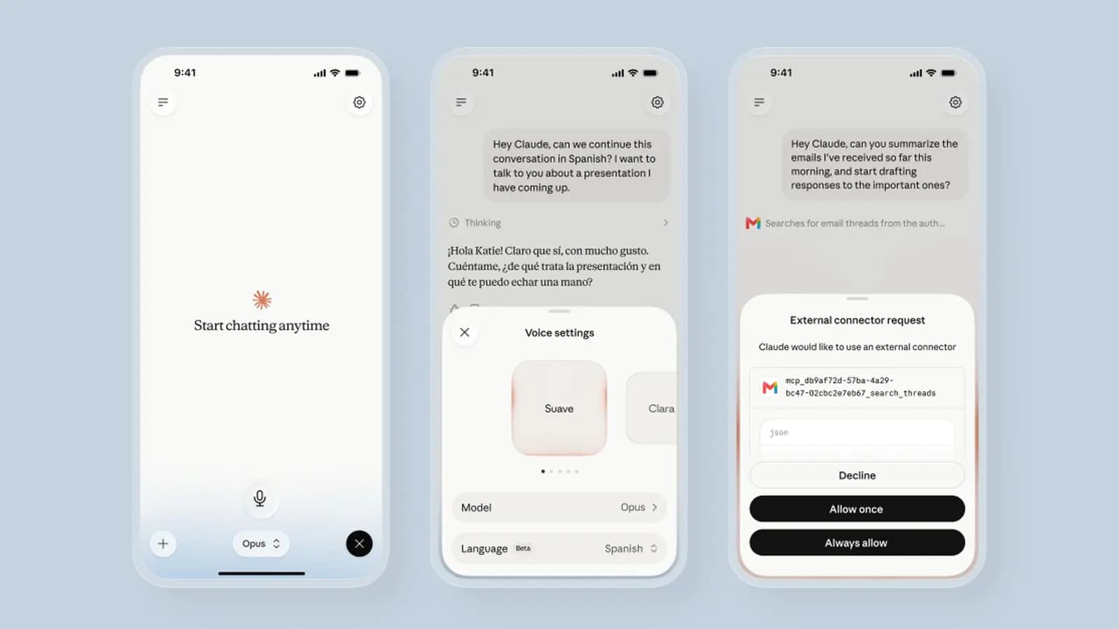Anthropic extiende modo voz a modelos Opus y Sonnet con integración en apps