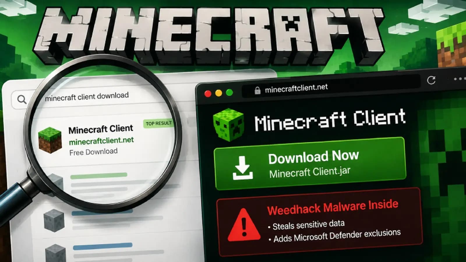 Weedhack malware se propaga a través de sitios falsos para Minecraft